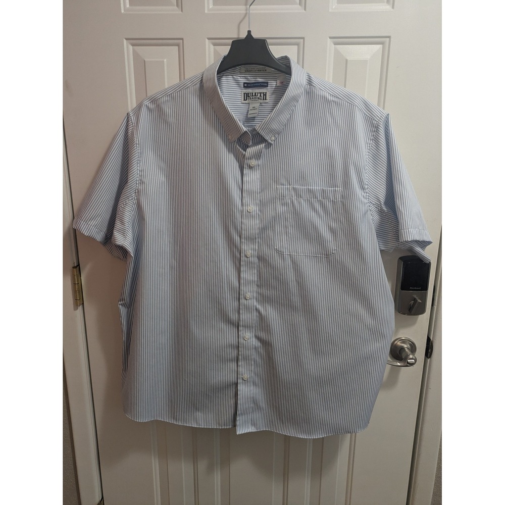 Duluth Trading Co Wrinklefighter MagnaReady Shirt Mens 3XL Blue White Striped